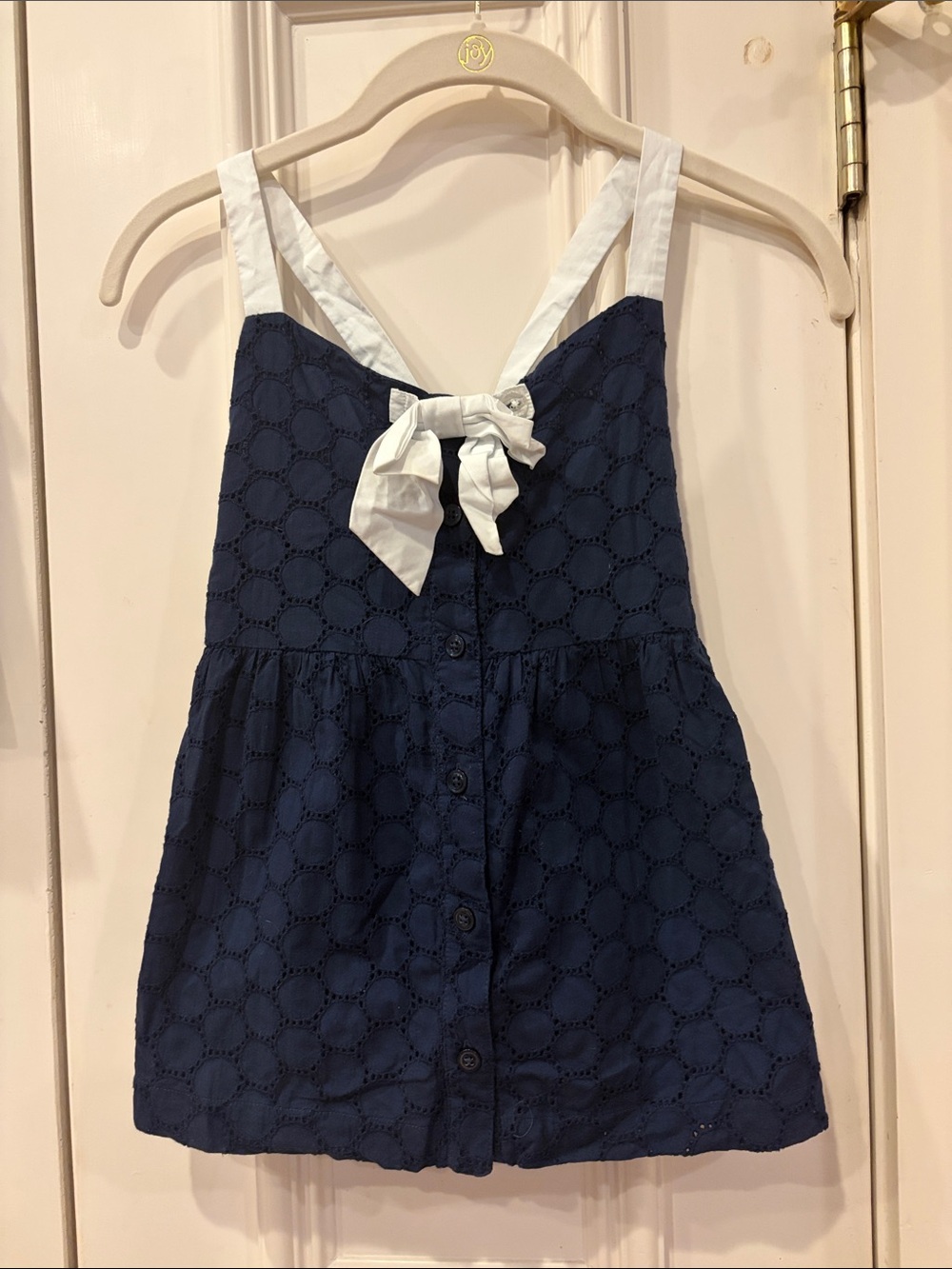 Janie and Jack Navy Eyelet Tank with White Tie Straps